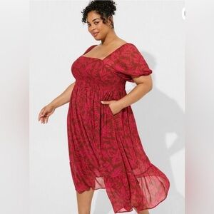 Torrid Tea Length Smocked Bodice A-Line Dress floral dress